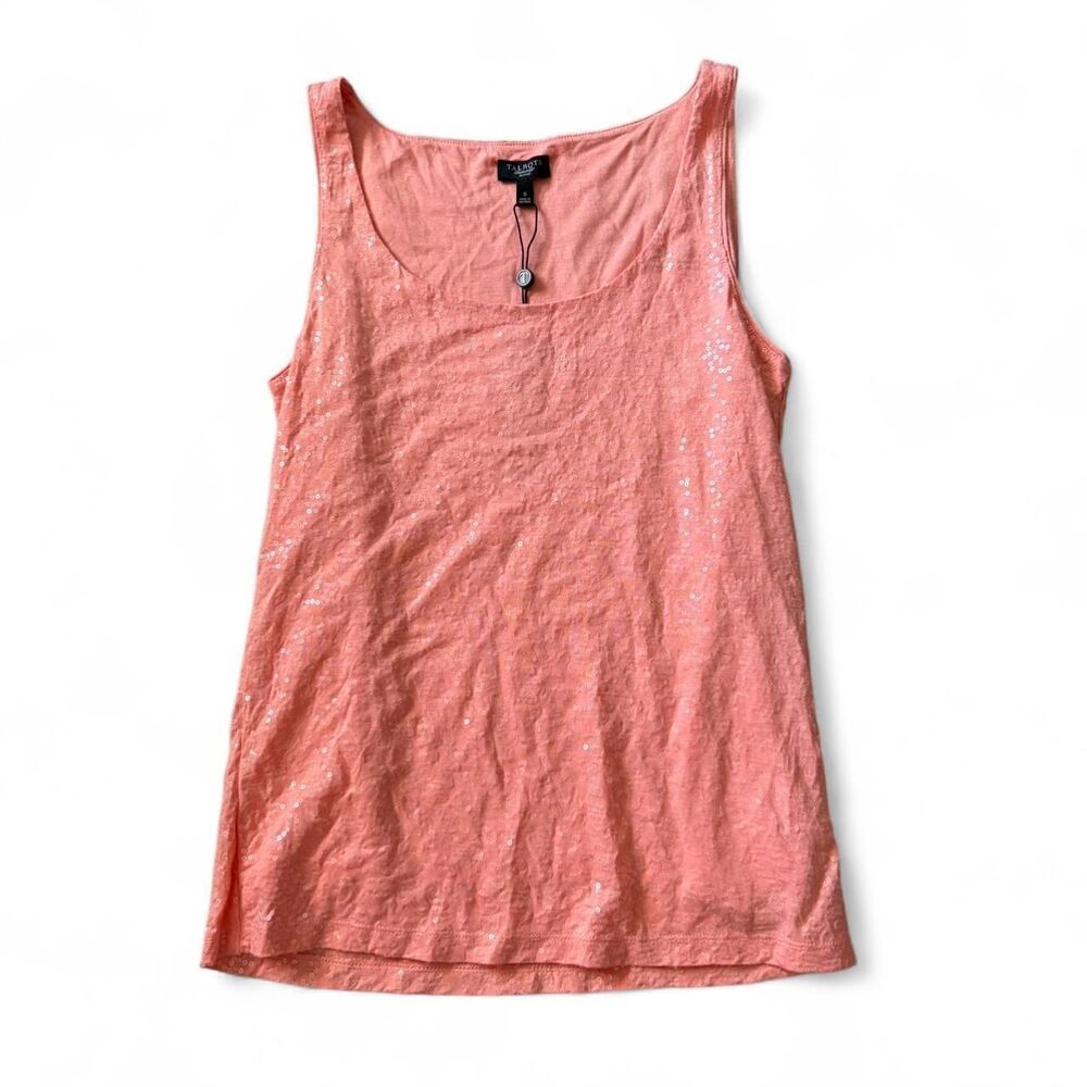 Talbots Orange Sequin Tank Top Size S Sleeveless Scoop Neck Party Glamour NWT - Picture 2 of 7
